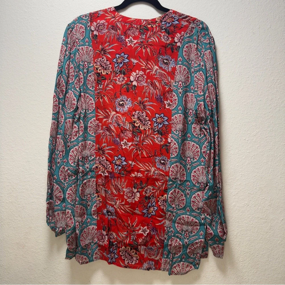 Soft Surroundings Red and Blue Long Sleeve Buttoned Blouse - Picture 5 of 6